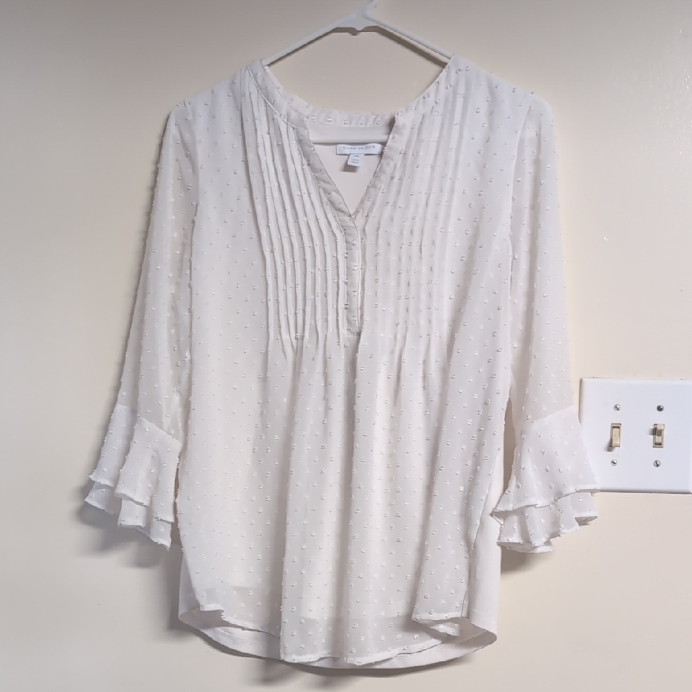 White Pleated Blouse with Bib Collar